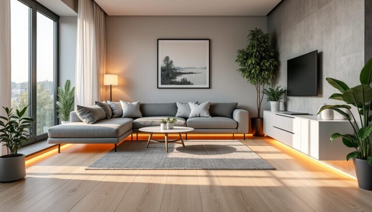 découvrez le confort optimal avec un plancher chauffant qui diffuse une chaleur homogène et agréable dans votre salon, pour une ambiance chaleureuse et conviviale toute l'année.