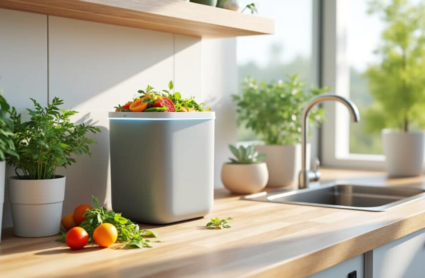 le composteur de cuisine permet de réduire efficacement le volume des poubelles en transformant les déchets organiques en compost nutritif pour le jardin.